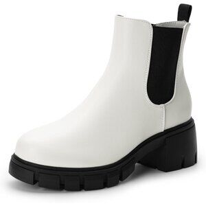 DREAM PAIRS Women's Elastic Chelsea Ankle Boots Platform Low Chunky Block Heel